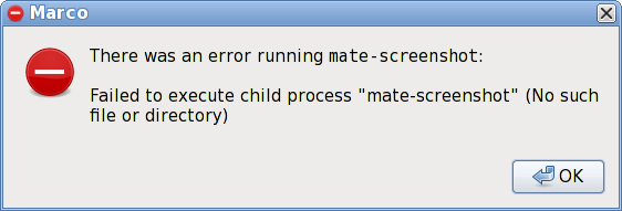 There was an error running mate-screenshot:  Failed to execute child process "mate-screenshot" (No such file or directory)