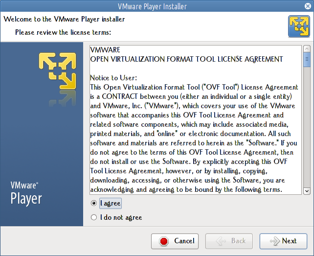 instalasi vmware player di fedora 17 - license term