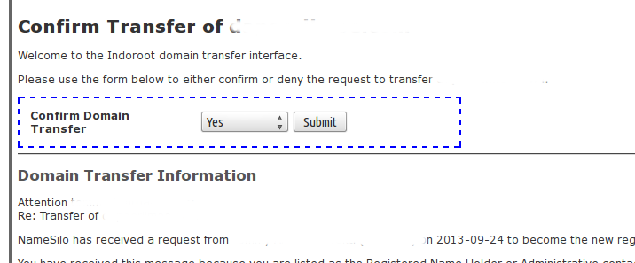 Confirm Domain Transfer