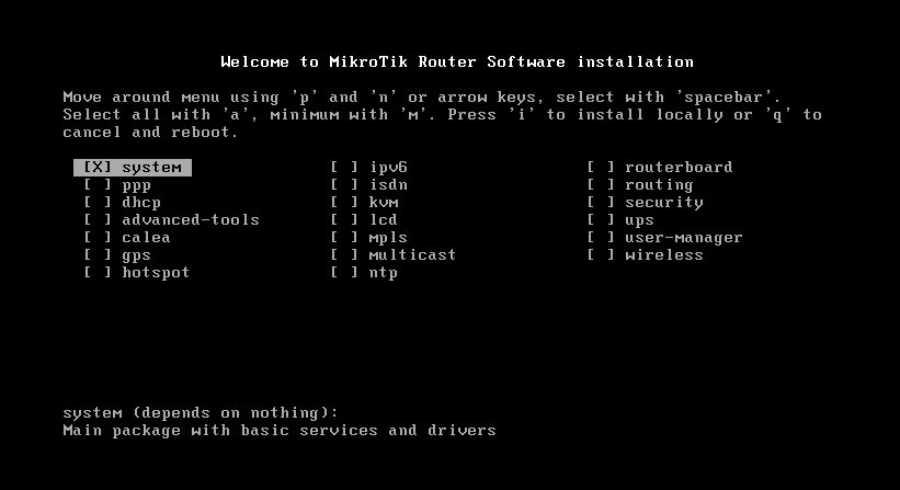 menu install mikrotik
