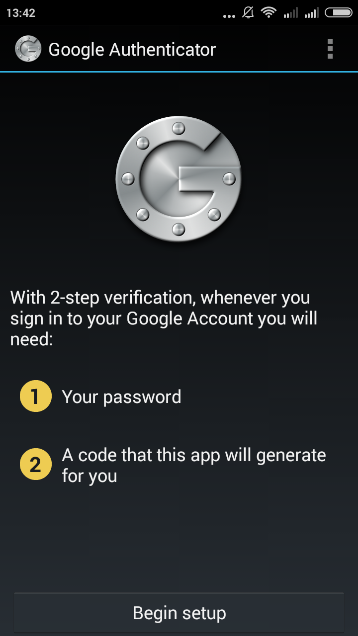 begin setup google authenticator