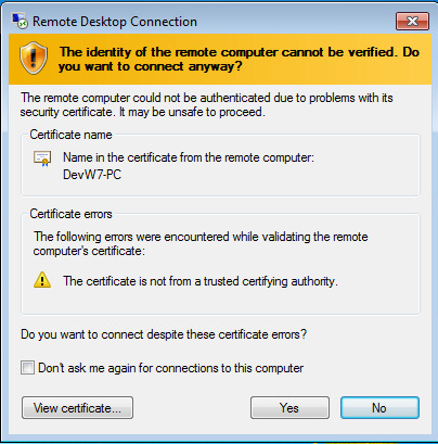 remote desktop certificate not trusted