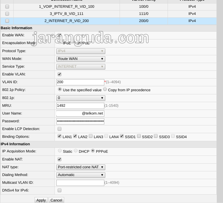 HG8245A setting WAN Internet