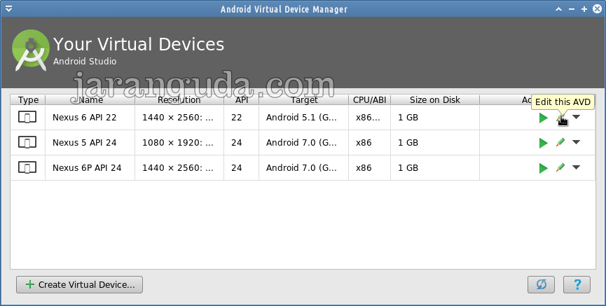 Android Studio AVD Manager