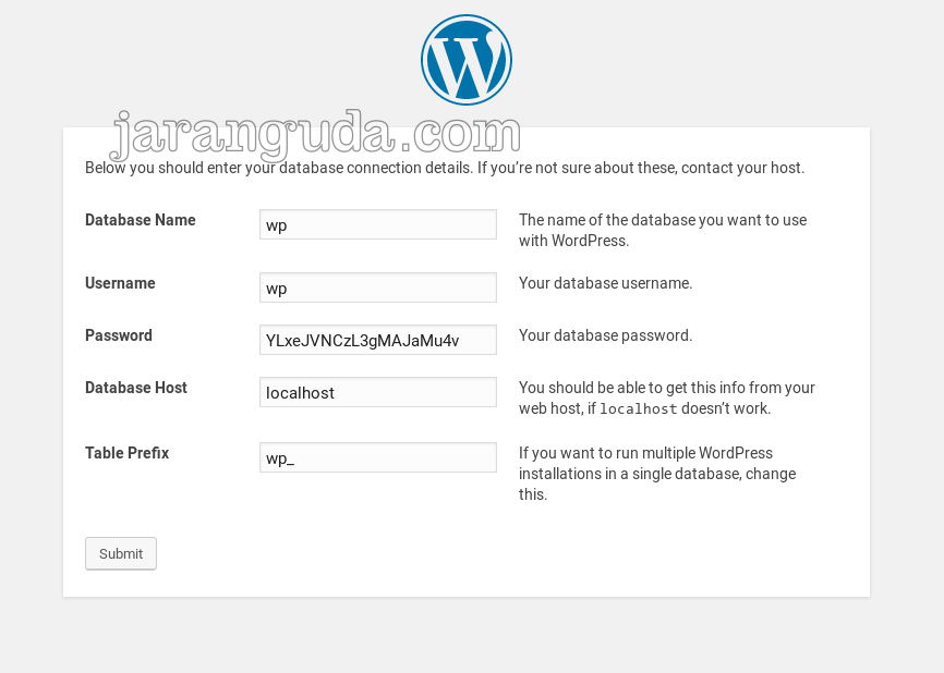WordPress masukkan credential