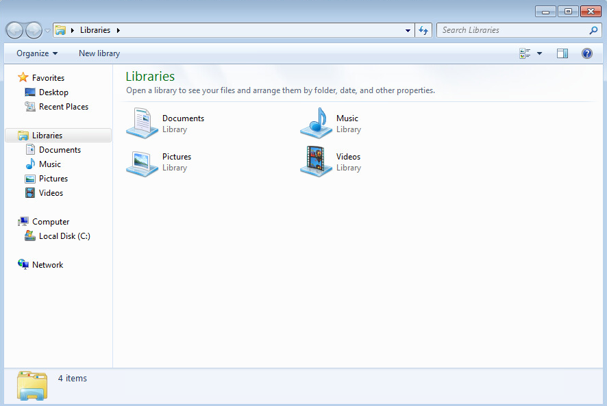 Library Windows 7 normal kembali