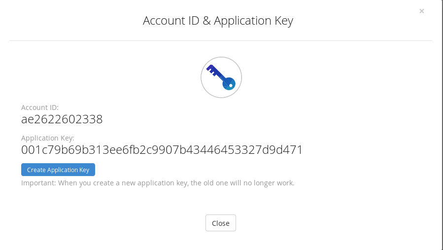 BackBlaze account and application ID