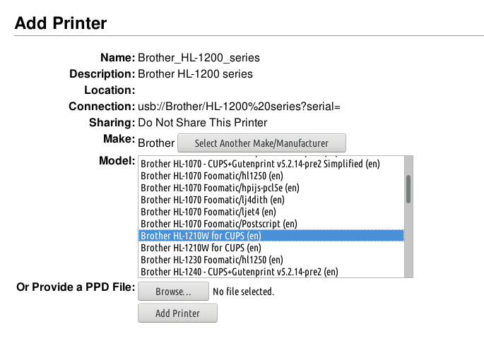 driver printer brother HL 1201 Fedora