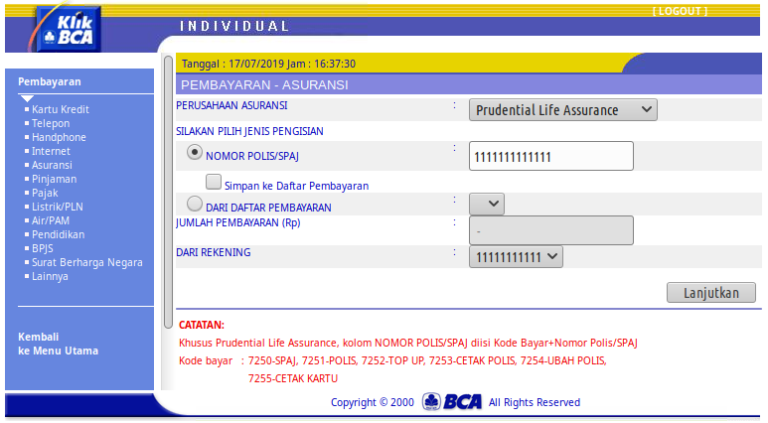 Cara Membayar Asuransi Prudential dari KLIKBCA « Jaranguda