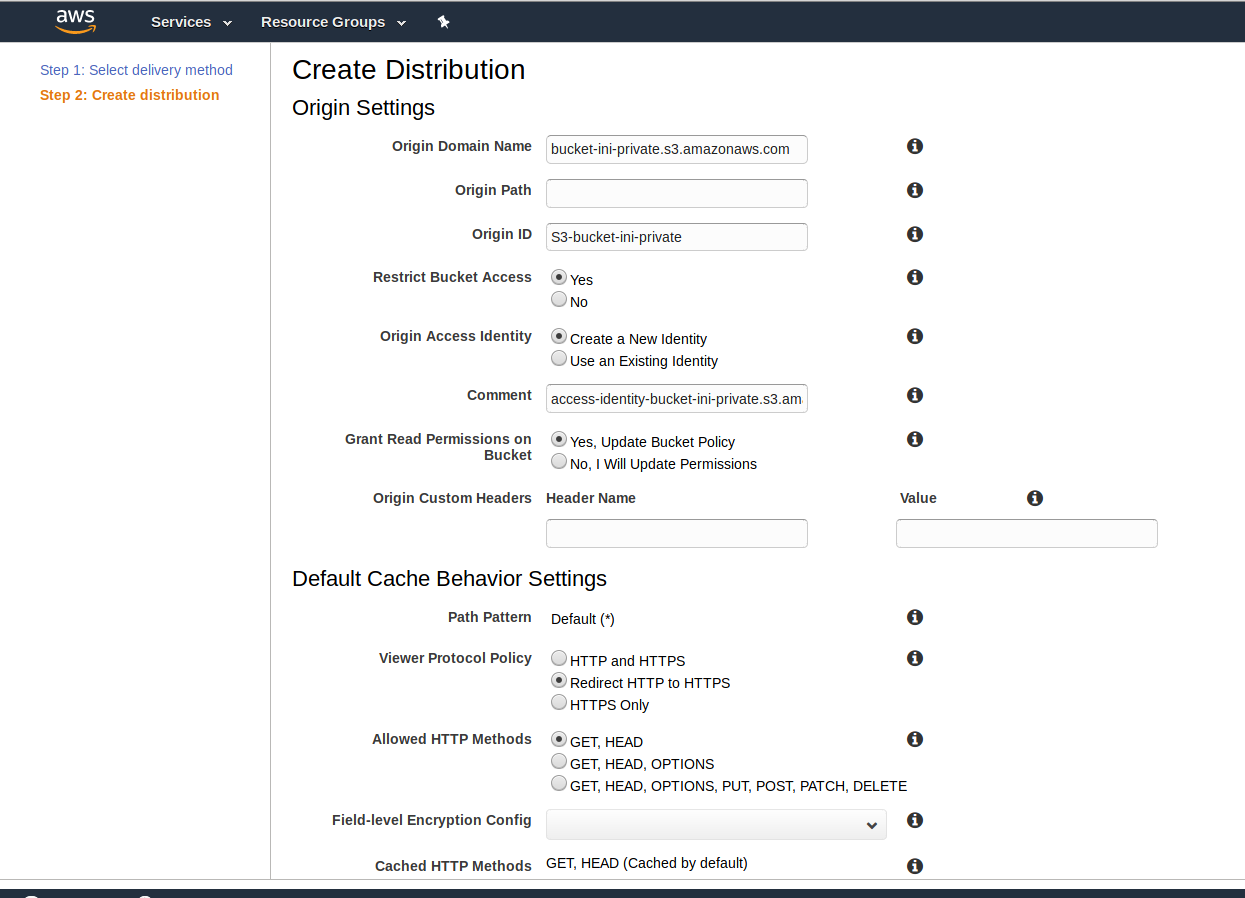 aws cloudfront distribution settings