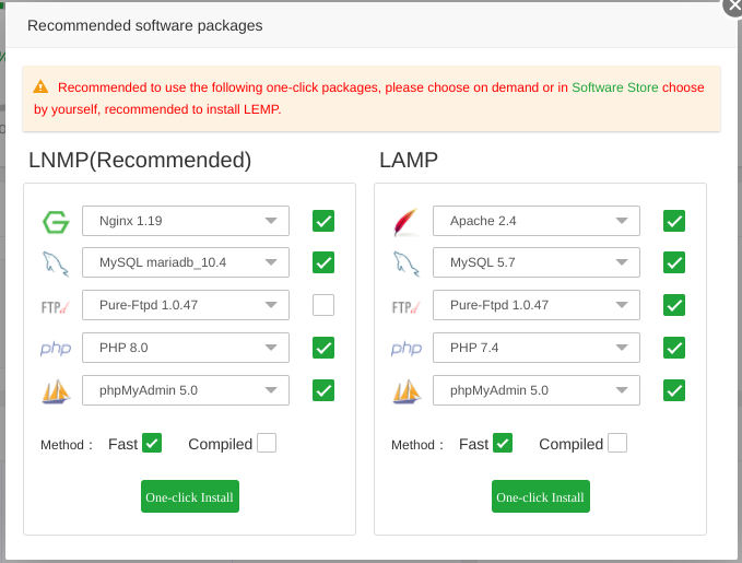 aapanel recommended software packages