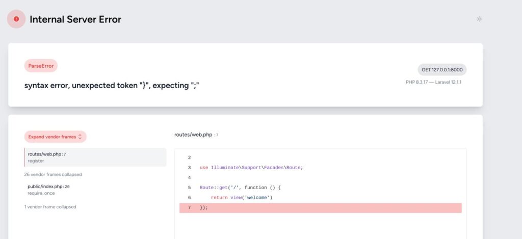 laravel error missing semi colon